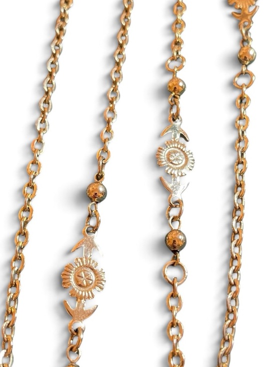 Vintage Jewelry - Vintage 51” Gold Tone Anchor & Floral Motif Medallion Accented Chain Necklace
